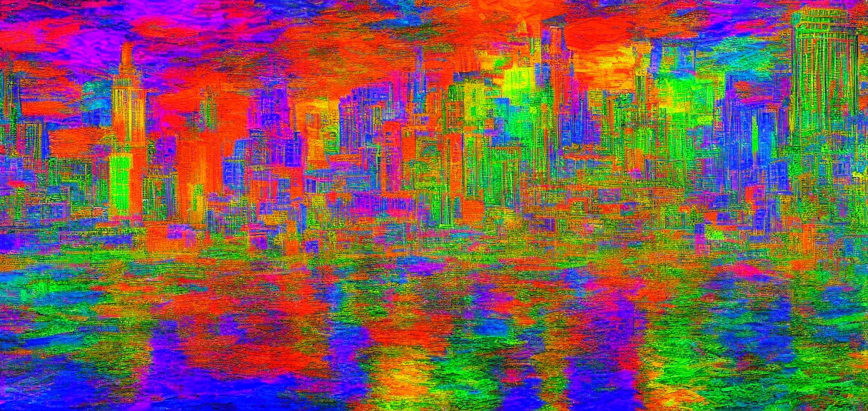 Image similar to a psychedelic city in the style of claude monet, digital art.