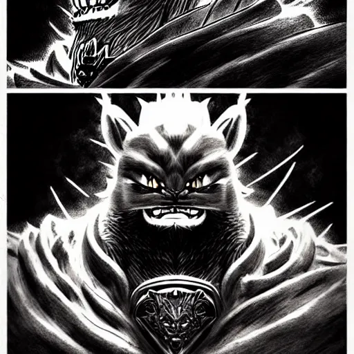 Image similar to Volibear (league of legends, 2009), artwork by kentaro miura, Kentaro Miura style, Berserk Style, High details, cinematic composition, manga, black and white ink style, a lot of details with ink shadows