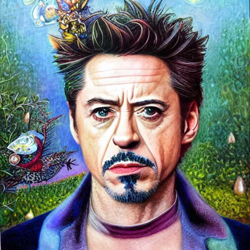 Image similar to Robert Downey JR, artwork by Daniel Merriam,