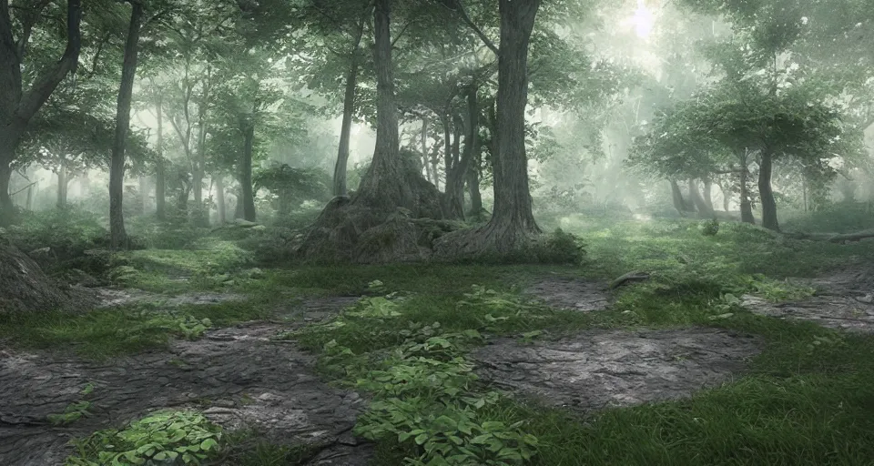 Image similar to Enchanted and magic forest, with Vray