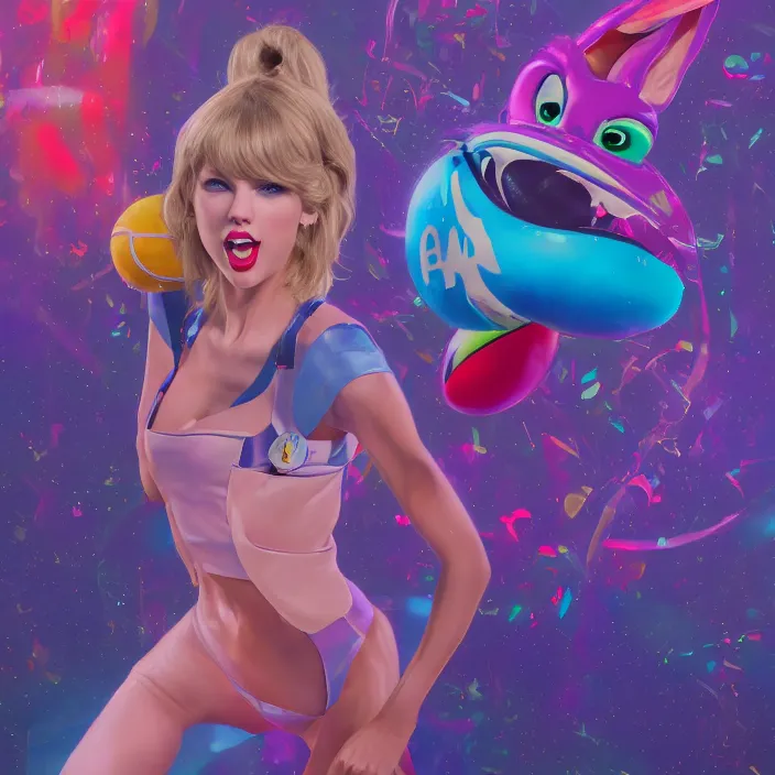 Image similar to portrait of Taylor Swift as Lola Bunny in Space Jam 1996. intricate abstract. intricate artwork. by Tooth Wu, wlop, beeple, dan mumford. octane render, trending on artstation, greg rutkowski very coherent symmetrical artwork. cinematic, hyper realism, high detail, octane render, 8k, iridescent accents