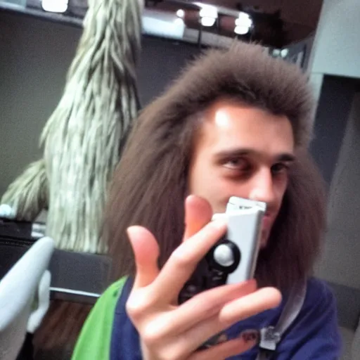 Prompt: teenage wookiee taking selfie for the gram