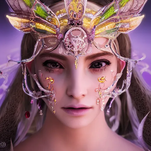 Image similar to portrait of fairy princess, glowing, ornate and intricate jewelry, jaw dropping beauty, glowing background lighting, white accent lighting, hyper detailed, fairy tale, 4 k octane render