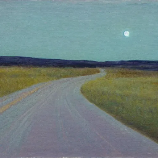 Prompt: an impressionistic painting of a long winnowing desiccated road at night with no signs of life, moon or stars