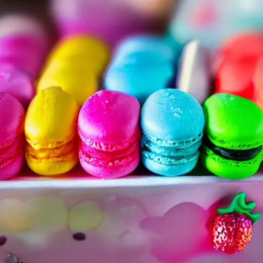 Prompt: mini unicorn, bubble tea, macaron, ice cream, fruits, panda, colorfull, 4k, hyperrealistic, focused, extreme details