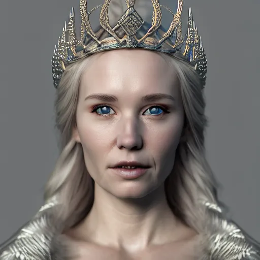 Prompt: portrait head shot photo of a real-life beautiful nordic queen, highly detailed, 8k, award winning, volumetric lighting