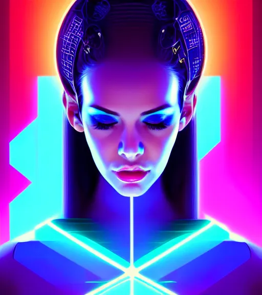 Image similar to symmetry!! latin princess of technology, solid cube of light, hard edges, product render retro - futuristic poster scifi, lasers and neon circuits, beautiful woman latin princess, intricate, elegant, highly detailed, digital painting, artstation, concept art, smooth, sharp focus, illustration, dreamlike, art by artgerm