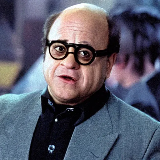Image similar to film still of Danny Devito as Professor X in the X-men movie 2000