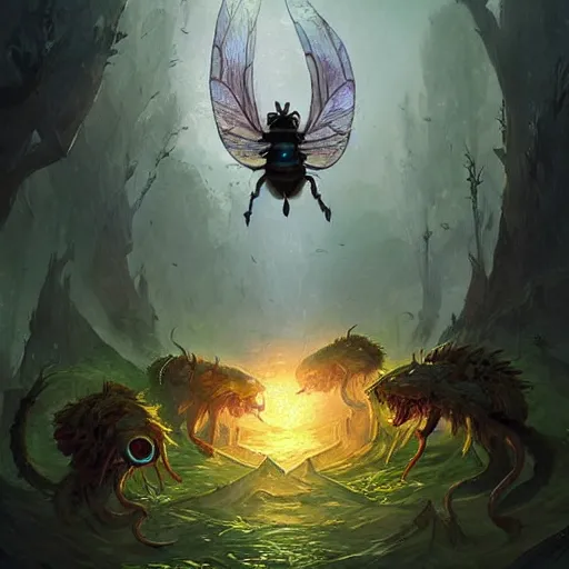 Prompt: mashup of 🐝🪱🐛🦋🐌, mashup monster artwork, epic fantasy style art, by Greg Rutkowski, hearthstone art style, monster artwork