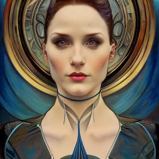 Image similar to a streamline moderne painting in the style of donato giancola, and in the style of tom bagshaw, and in the style of alphonse mucha. symmetry, smooth, sharp focus, semi - realism, intricate detail.