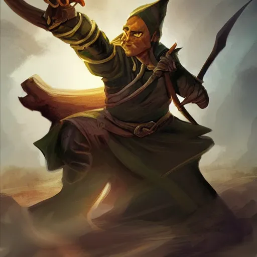 Image similar to Character portrait, face close up: Elf Male Monk/Ranger. Action pose wielding a spear. Shadow and Gloom. In the style of Ralph Horsley