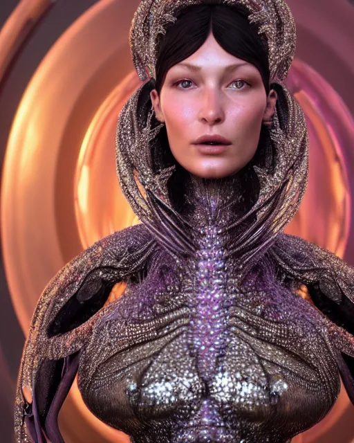 Prompt: a highly detailed metahuman 4 k close up render of an alien goddess bella hadid monument spider in iris van herpen dress schiaparelli in diamonds crystals swarovski and jewelry iridescent in style of alphonse mucha gustav klimt trending on artstation made in unreal engine 4