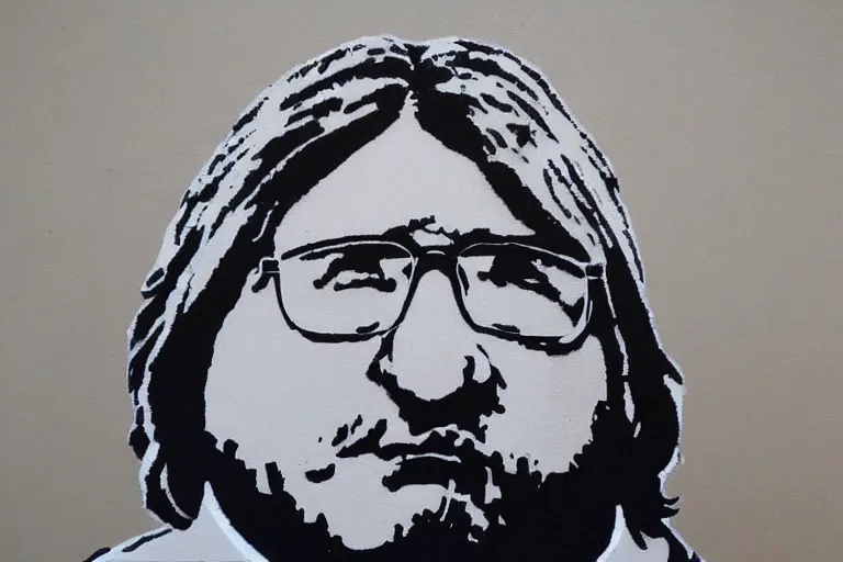 Prompt: gabe newell painted by banksy