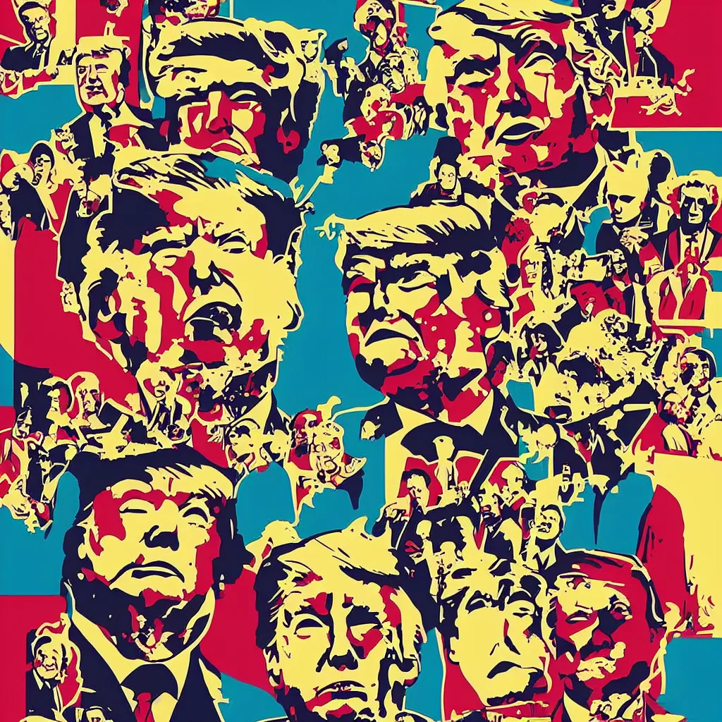 Image similar to donald trump retro futurist illustration art by butcher billy, sticker, colorful, illustration, highly detailed, simple, smooth and clean vector curves, no jagged lines, vector art, smooth andy warhol style