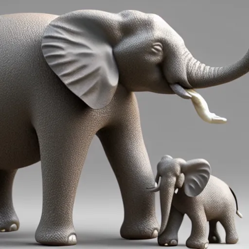 Image similar to ultra - realistic 3 d render of porcelain mother elephant and child elephants infected with flowers, beautiful, elegant