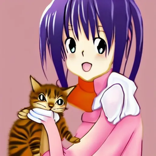 Prompt: Cute anime princess holding a kitten