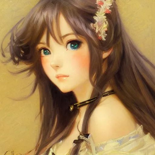 Image similar to detailed portrait of a beautiful anime girl, chibi art style, painting by gaston bussiere, j. c. leyendecker