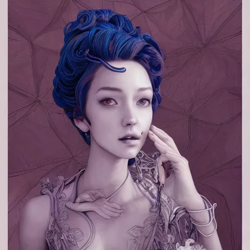 Image similar to the portrait of a blueberry that resembles an absurdly beautiful, graceful, elegant, sophisticated woman, an ultrafine hyperdetailed illustration by kim jung gi, irakli nadar, intricate linework, bright colors, octopath traveler, final fantasy, unreal engine 5 highly rendered, global illumination, radiant light, detailed and intricate environment