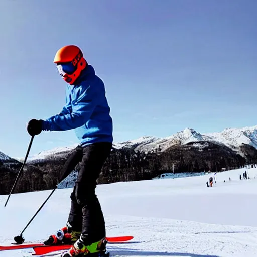 Prompt: photo of a guy skiing on ice cream!!!!!!