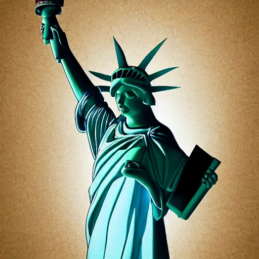 Image similar to Hatsune Miku as the Statue of Liberty