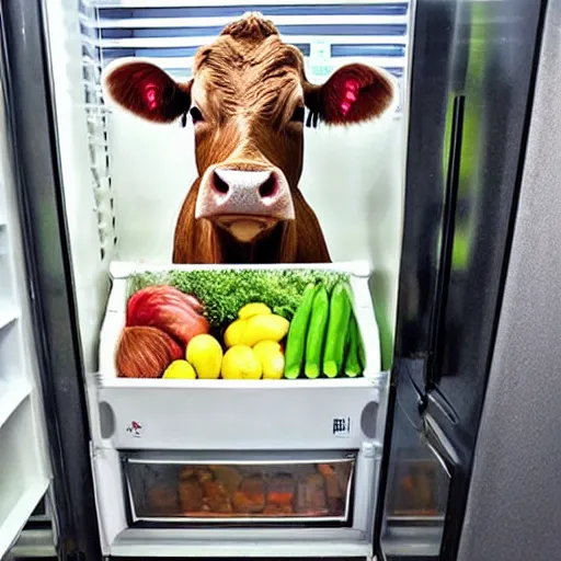 Image similar to an entire cow in the fridge