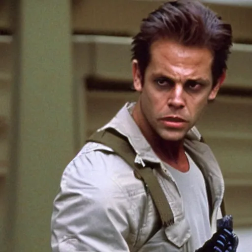 Image similar to young michael biehn as solid snake, 3 5 mm