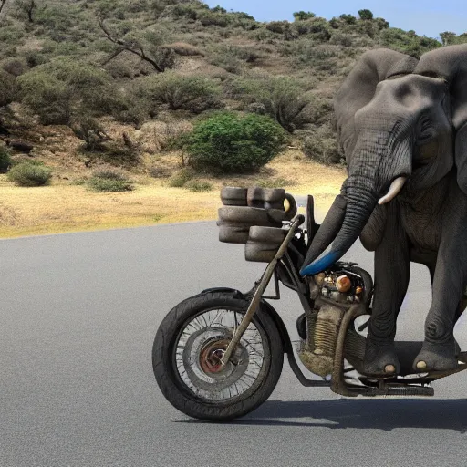 Image similar to elephant yoda riding a motorcycle in the movie born to be wild, cinematic sureal 3d 8k