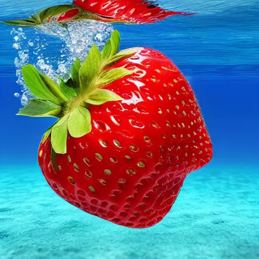Prompt: advertise photo of strawberry, splash underwater! photoshop edit, golden ratio