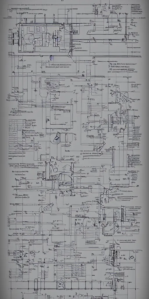 Image similar to robotic cowboy axonometric blueprint, plans, infographic, year 1850