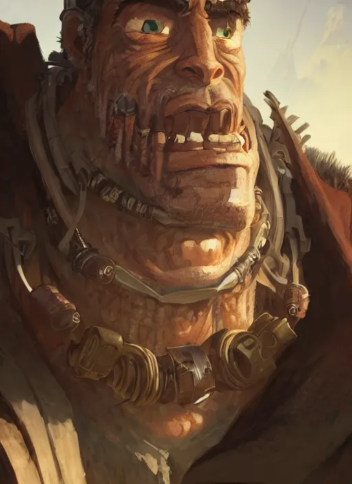 Prompt: a portrait of a ruggedly handsome dieselpunk orc with humanlike features in a city, key visual, ambient lighting, highly detailed, digital painting, artstation, concept art, sharp focus, by makoto shinkai and akihiko yoshida and hidari and wlop