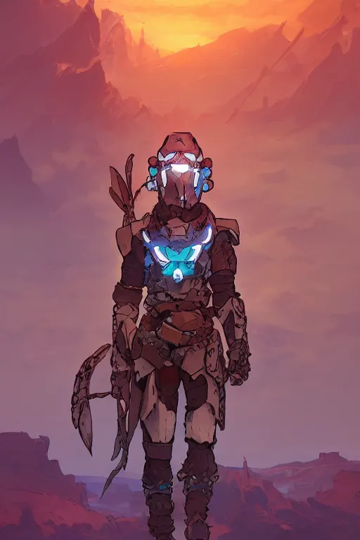 Image similar to combination suit armor aloy horizon forbidden west horizon zero dawn robot ninja mask helmet backpack tribal, art gta 5 comics, official fanart behance hd artstation by jesper ejsing, by rhads, makoto shinkai and lois van baarle, ilya kuvshinov, ossdraws radiating a glowing aura cgi rtx 2 0 2 2