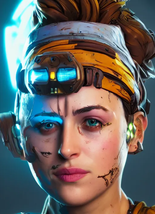 Image similar to glowwave portrait of dakota johnson from borderlands 3, au naturel, hyper detailed, digital art, trending in artstation, cinematic lighting, studio quality, smooth render, unreal engine 5 rendered, octane rendered, art style by klimt and nixeu and ian sprigger and wlop and krenz cushart.