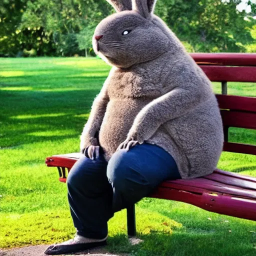 Prompt: big chungus chillin on a park bench