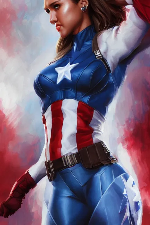 Image similar to jessica alba as captain america by artgerm, ross tran, wlop, masterpiece portrait