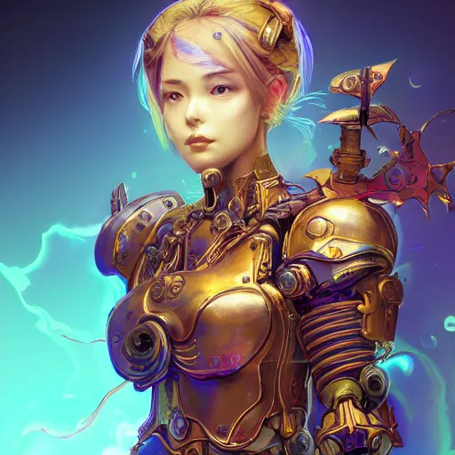 Image similar to studio portrait of lawful good colorful female holy mecha paladin absurdly beautiful, elegant, young sensual graceful woman, ultrafine hyperrealistic detailed face illustration by kim jung gi, irakli nadar, intricate linework, sharp focus, bright colors, matte, octopath traveler, final fantasy, unreal engine highly rendered, global illumination, radiant light, intricate environment