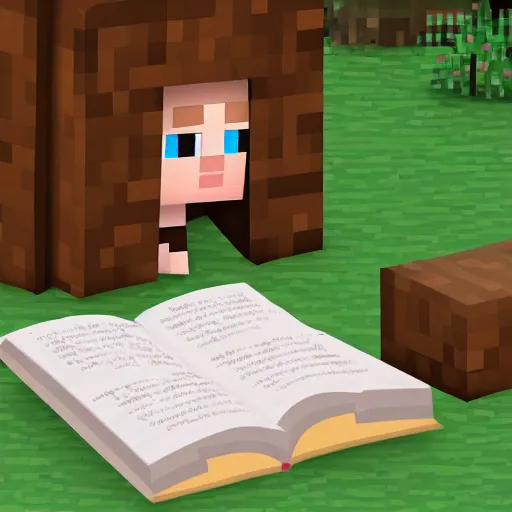 Image similar to a girl reading book in Minecraft, 4k