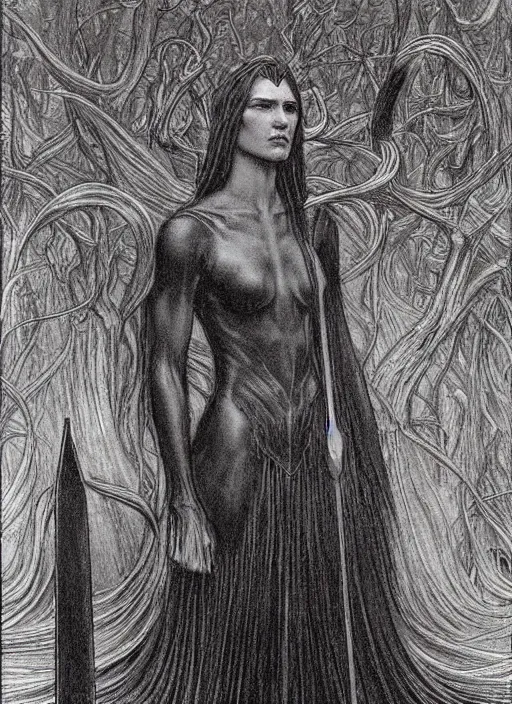 Prompt: malenia from elden ring drawn by jean delville