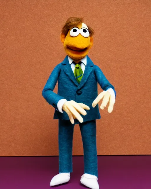 Image similar to saul goodman as a muppet. highly detailed felt. hyper real photo. 4 k.