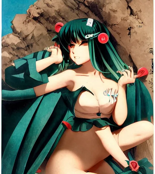 Prompt: anime art very lustful hatsune miku by gil elvgren, earl moran, enoch bolles, symmetrical shoulders, lustful eyes