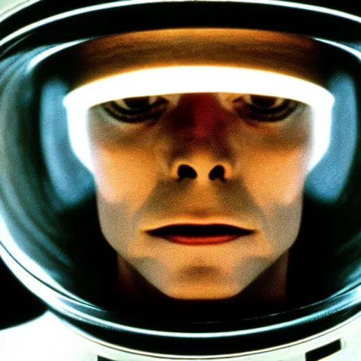 Image similar to film still of David Bowie as David Bowman in 2001 a space odyssey, 4k