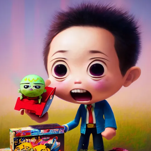 Prompt: an epic chibi comic book style portrait painting of a happy ryan kanji opening new toys, character design by mark ryden and pixar and hayao miyazaki, unreal 5, daz, hyperrealistic, octane render, cosplay, dynamic lighting, intricate detail, harvest fall vibrancy, cinematic