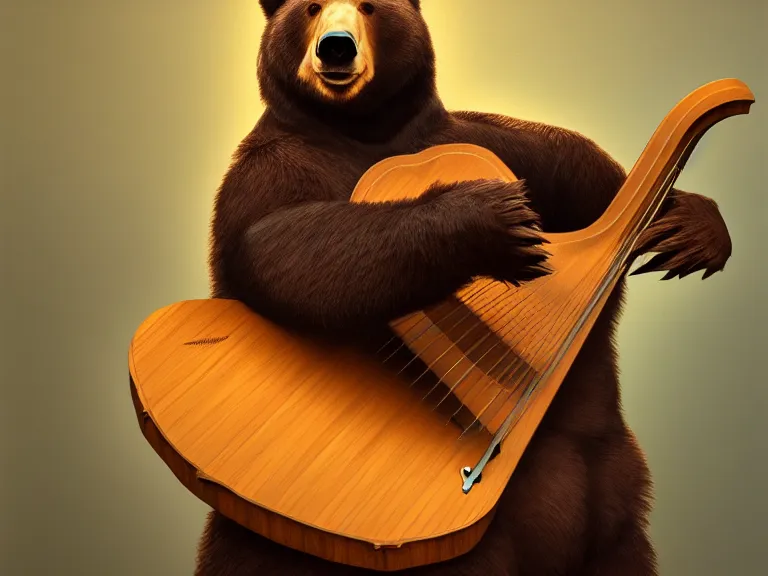 Prompt: bear plays the balalaika, Oil Painting, Trending on Artstation, octane render, Insanely Detailed, 8k, HD