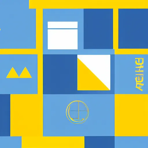 Prompt: pictorial logo, house, minimal design, blue and yellow color scheme