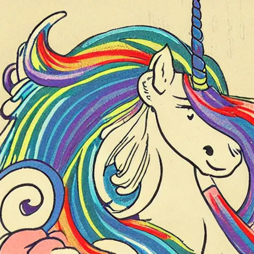 Image similar to A unicorn with rainbow color by Katsushika Hokusai