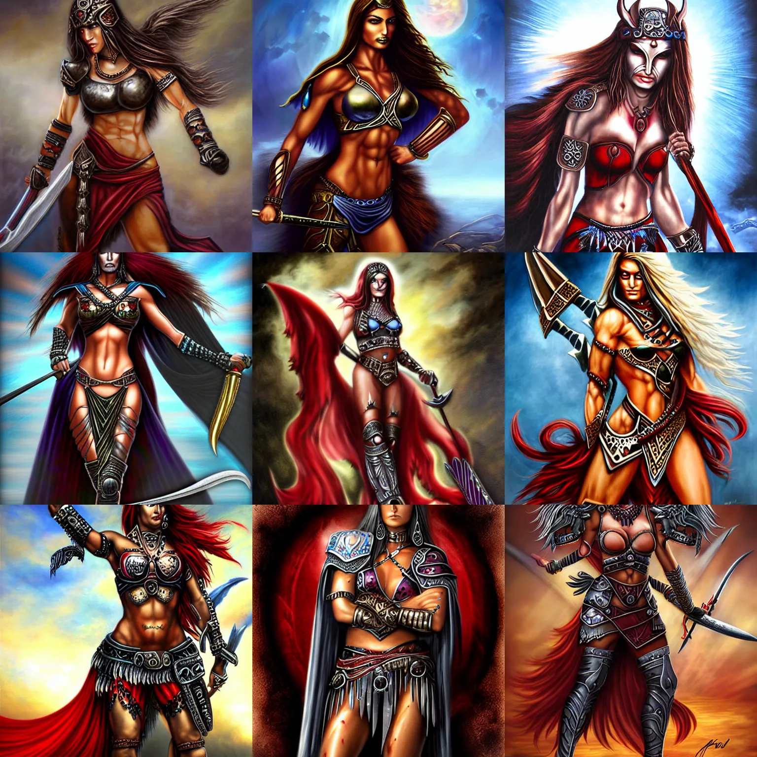 Prompt: warrior woman, by anne stokes