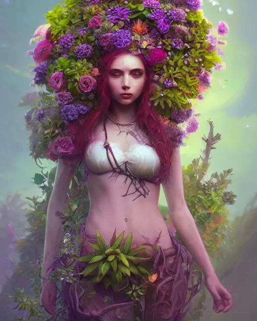 Image similar to epic professional digital image of a hybrid girl of plants and flowers, fox digs, reina rachin, ignacio fernandez rios, leesha hannigan, wayne haag, artstation, cgsocietywlop, epic, a lot of wow, a lot of detail, gorgeous, detailed, cinematic, masterpiece