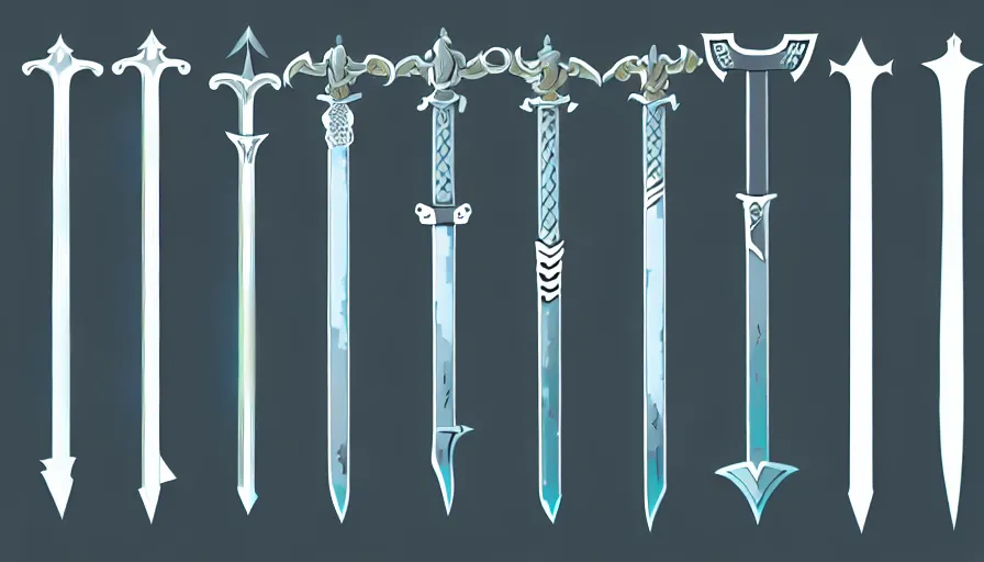 Image similar to collection of sword sprites on transparent background, very high quality digital art