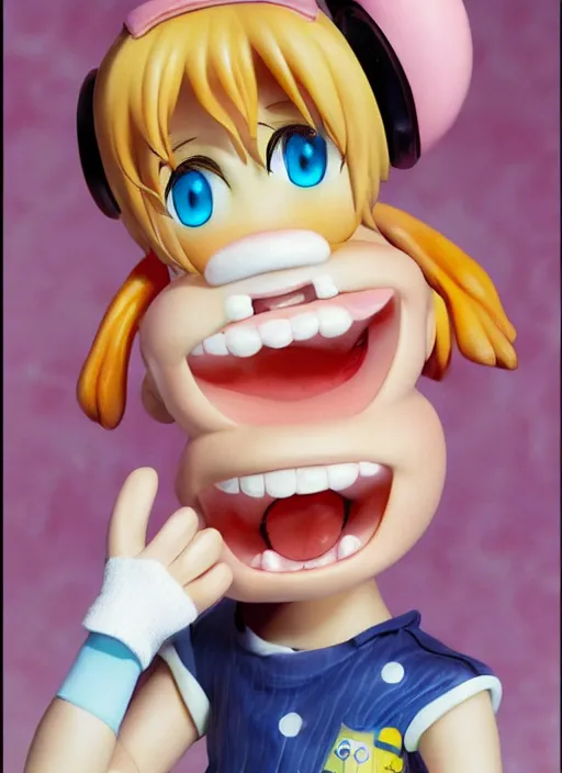 Prompt: a hyperrealistic lowbrow oil panting of a looney kawaii vocaloid figurine caricature with a big dumb goofy grin and pretty sparkling anime eyes featured on Wallace and Gromit by arthur szyk