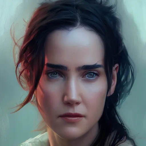 Prompt: jennifer connelly, colorful oil painting by greg rutkowski, charlie bowater, yuumei, yanjun cheng, unreal 5, daz, hyperrealistic, octane render, rpg portrait, dynamic lighting, fantasy art, beautiful face