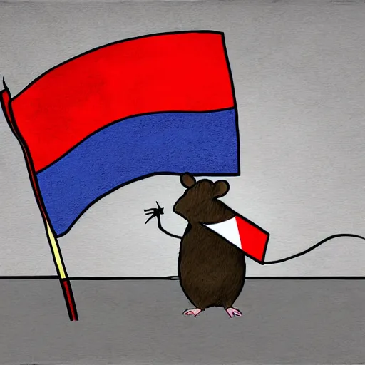 Image similar to rat in tokyo waving japan flag, digital painting